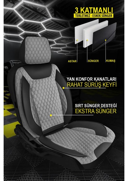 Proton Coupe Uyumlu Tam Set Pro Lüks Oto Koltuk Kılıfı Deri ve Kabartmalı Özel Kumaş Siyah