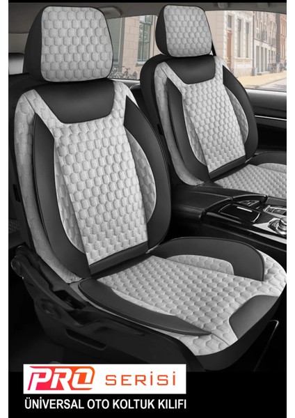 Opel Combo Uyumlu Tam Set Pro Lüks Oto Koltuk Kılıfı Deri ve Kabartmalı Gri Kumaş