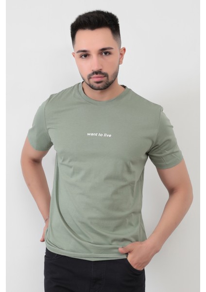 John Borners Yeşil Erkek Want To Live Baskılı T-Shirt