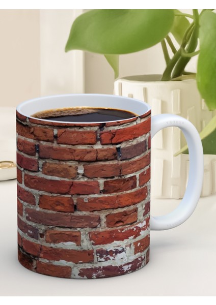 Baskılı Kupa Bardak Seramik Mug - Tuğla Duvar