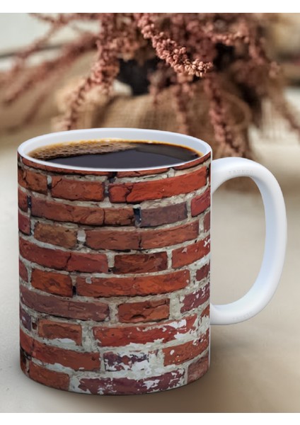 Baskılı Kupa Bardak Seramik Mug - Tuğla Duvar
