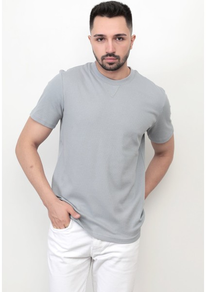 Açık Gri Baskısız Erkek T-Shirt O Yaka Regular Fit T-Shirt 2407