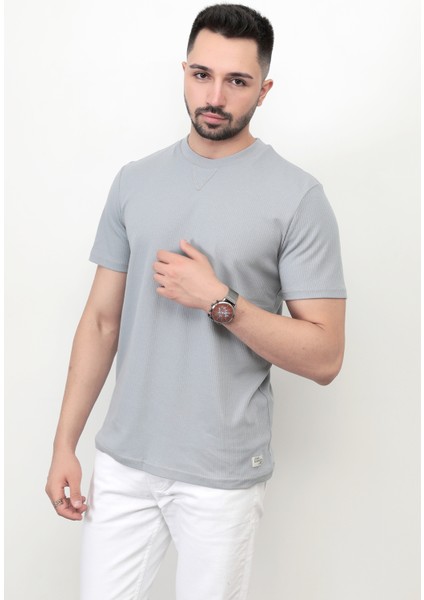 Açık Gri Baskısız Erkek T-Shirt O Yaka Regular Fit T-Shirt 2407