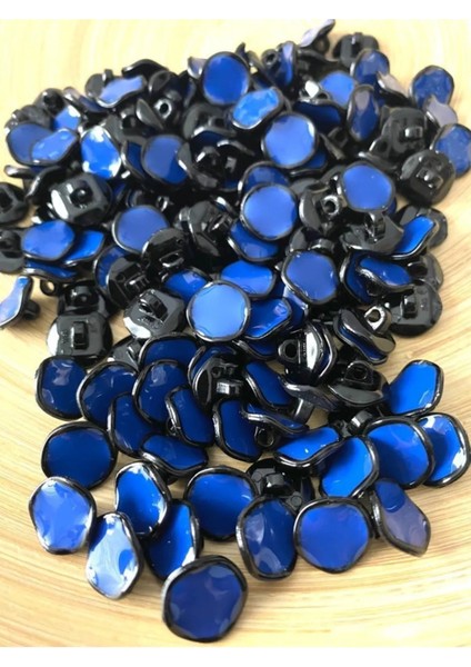 13,5 mm Siyah Çerçeveli Sax Mavi Metalize Ayaklı Düğme(15 Adet)