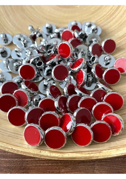 12,5 mm Nikel Ayaklı Kırmızı Mineli Düğme(15 Adet)