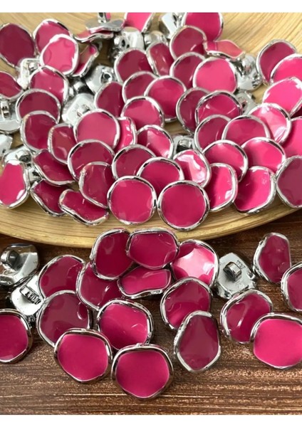 18 mm Nikel Ayaklı Fuşya Metalize Düğme(15 Adet)