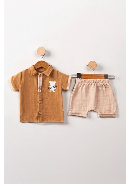 Cute Baby Müslüm Şortlu Erkek Bebek Takım - Bej