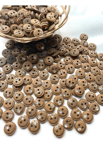 11,5 mm Taşlı Ahşap Düğme(20 Adet)