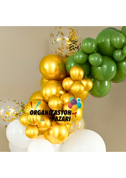 Balon Seti Krom Gold-Okaliptus-Beyaz-Şeffaf 100 Lü Balon Zinciri Seti + 10 Gr Gold Pul fırsatları