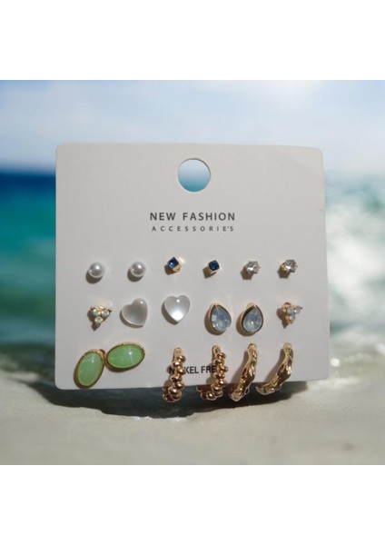 Kadın Taşlı Çelikküpe 9 Lu Set