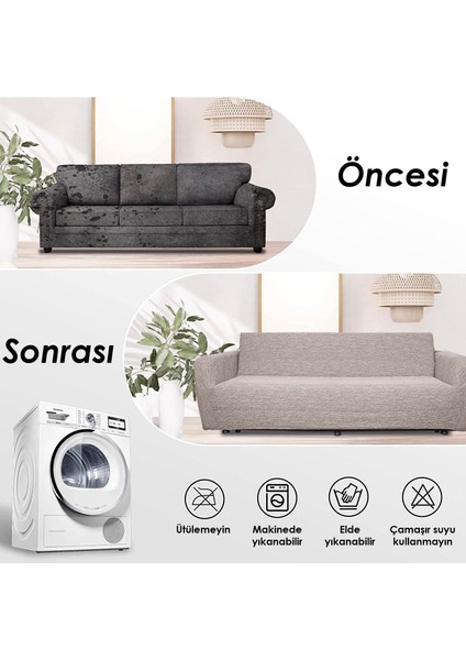 Jakarlı Düz Desen Likralı Esnek Yikanabilir Koltuk Örtüsü 3+2+1+1 Koltuk Takımı Koltuk Kılıfı