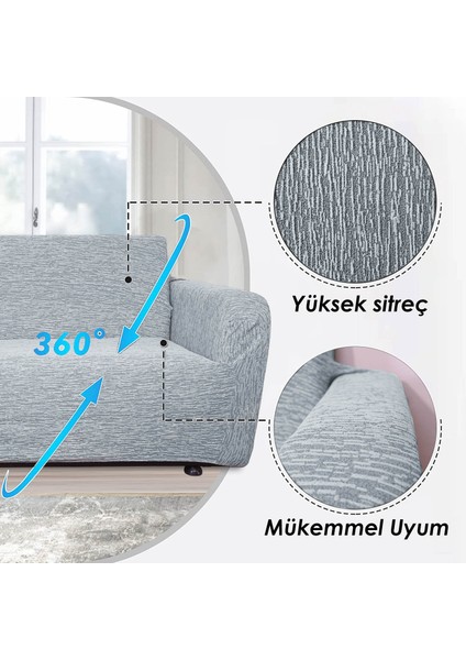 Jakarlı Düz Desen Likralı Esnek Yikanabilir Koltuk Örtüsü 3+2+1+1 Koltuk Takımı Koltuk Kılıfı