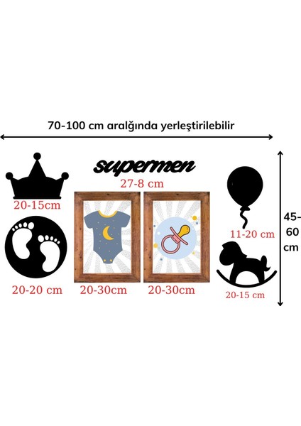 DECO103 Supermen Dekoratif Duvar Süsü Tablo Aksesuar Ahşap Tasarım Hediye Pano Sticker Seti (4396)