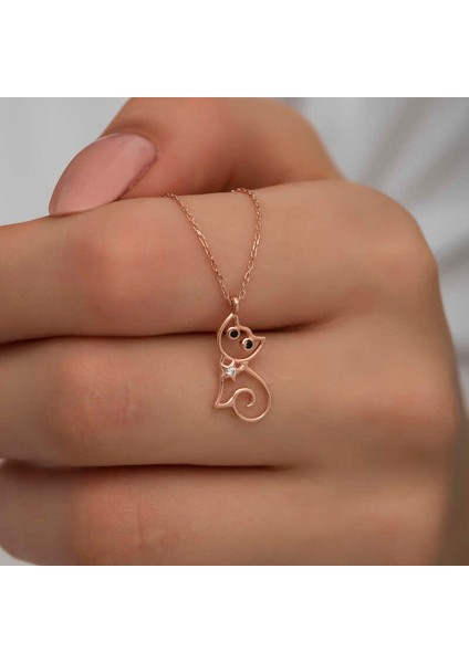 925 Ayar Gümüş Rose Kedi Kadın Gümüş Kolye