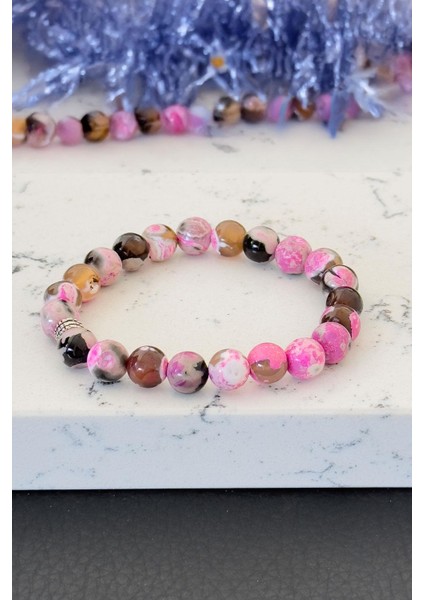 Boyalı Pembe Renk Akik Taşı Bileklik
