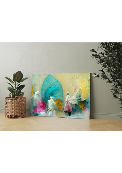 Semazen Kanvas Duvar Tablo – Ev Dekorasyonu Için Manevi Soyut Manzara Tablosu, Pastel-Sakin Çok Renkli Baskı, Salon, Ofis (105 x 60 cm )