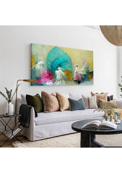 Semazen Kanvas Duvar Tablo – Ev Dekorasyonu Için Manevi Soyut Manzara Tablosu, Pastel-Sakin Çok Renkli Baskı, Salon, Ofis (105 x 60 cm )