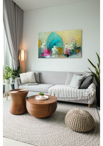 Semazen Kanvas Duvar Tablo – Ev Dekorasyonu Için Manevi Soyut Manzara Tablosu, Pastel-Sakin Çok Renkli Baskı, Salon, Ofis (105 x 60 cm )