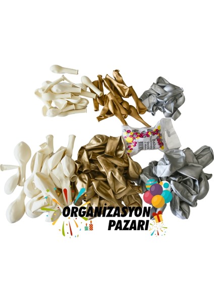 Balon Seti Krom Gümüş-Krom Gold-Pastel Beyaz 60 Lı Balon Zinciri Seti modelleri