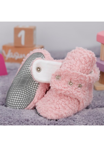 Teddy Bebek Pandufu, Kaydırmaz Taban, Organik Pamuk Astar, Ev Kreş Ayakkabısı, Pudra