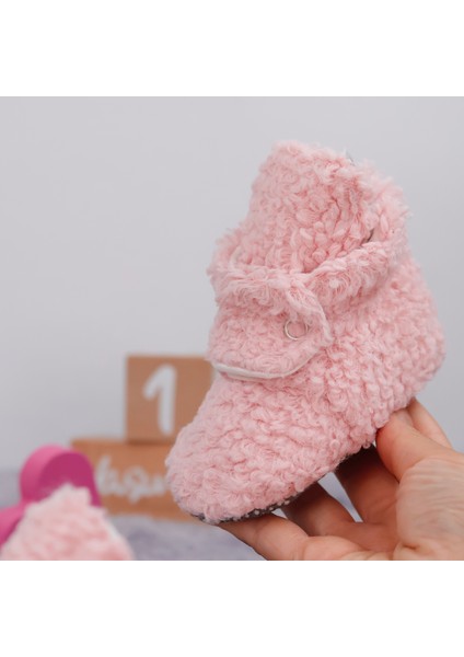 Teddy Bebek Pandufu, Kaydırmaz Taban, Organik Pamuk Astar, Ev Kreş Ayakkabısı, Pudra