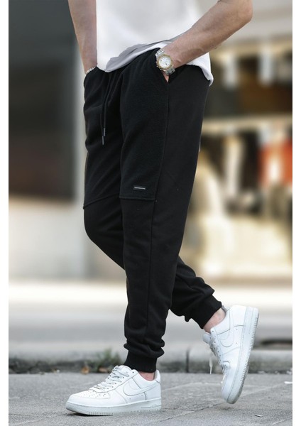 Siyah Erkek Paçası Lastikli Polar Eşofman Altı 6555