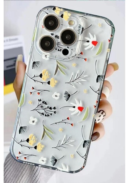 Apple iPhone Modelleri Uyumlu Papatyalı Çiçekler Desenli Şeffaf Silikon Kılıf