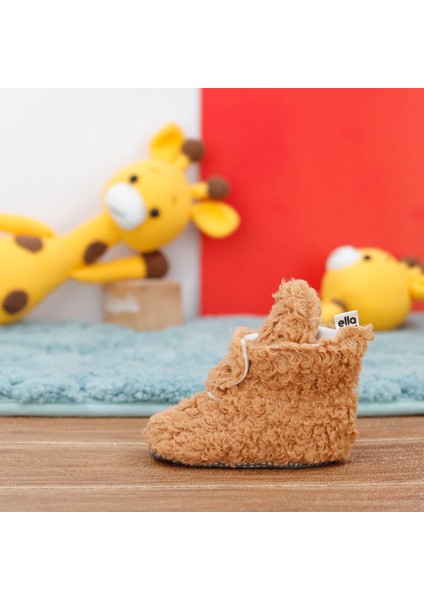 Teddy Bebek Pandufu, Kaydırmaz Taban, Organik Pamuk Astar, Ev Kreş Ayakkabısı, Taba