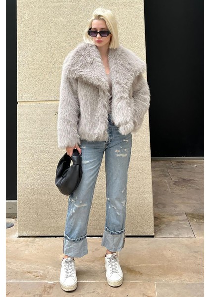 Boyalı Gri Yumuşak Dokulu Kadın Kürk Mont MG2204 fiyatları