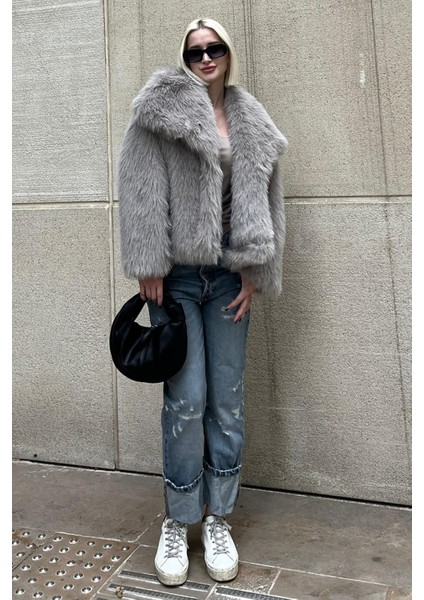 Boyalı Gri Yumuşak Dokulu Kadın Kürk Mont MG2204 modelleri