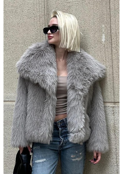 Boyalı Gri Yumuşak Dokulu Kadın Kürk Mont MG2204 fırsatları