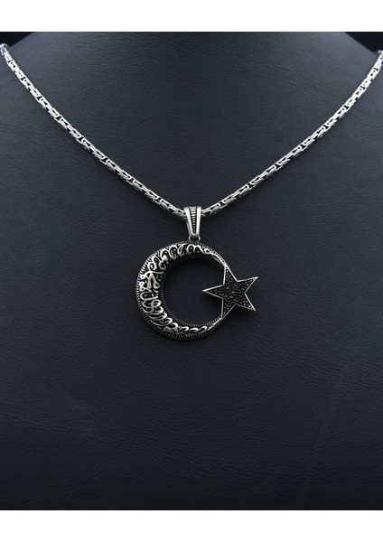 Gümüş Ay Yıldızlı (Ayyıldızlı) Kelime-I Tevhid Yazlı Kral Zincirli 925 Ayar Gümüş Kolye 901082 fırsatları