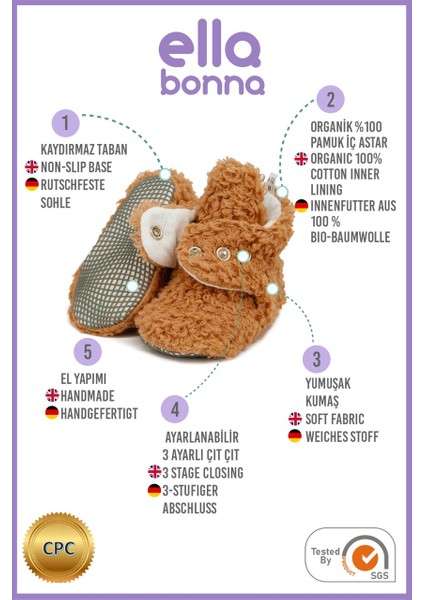 Teddy Bebek Pandufu, Kaydırmaz Taban, Organik Pamuk Astar, Ev Kreş Ayakkabısı, Taba modelleri