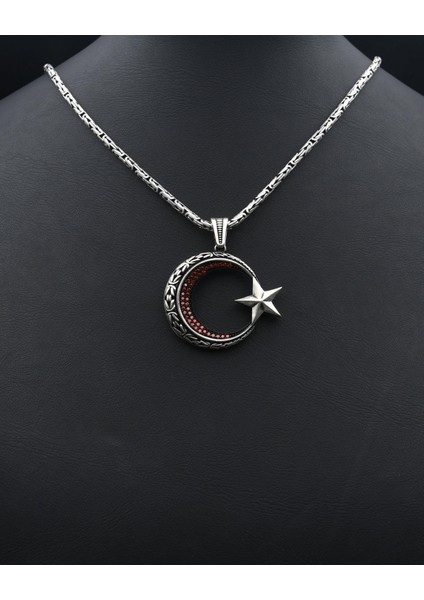 Gümüş Ay Yıldızlı (Ayyıldızlı) Zirkon Taş Süslemeli Kral Zincirli 925 Ayar Gümüş Kolye 901078 indirimleri