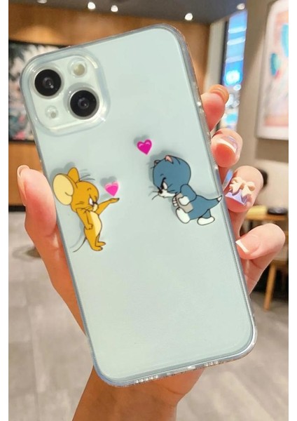 3gen Case Apple iPhone Modelleri Uyumlu Sinirli Tom Jerry Desenli Şeffaf Silikon Kılıf