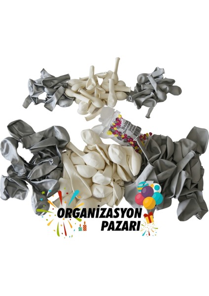 Balon Seti Krom Gümüş-Taş Rengi-Pastel Beyaz 60 Lı Balon Zinciri Seti fırsatları