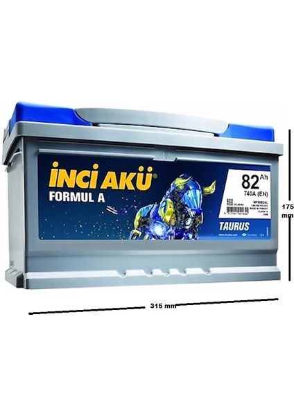 İnci Formul A Taurus 12 V 82 Ah 740 A(En) Akü