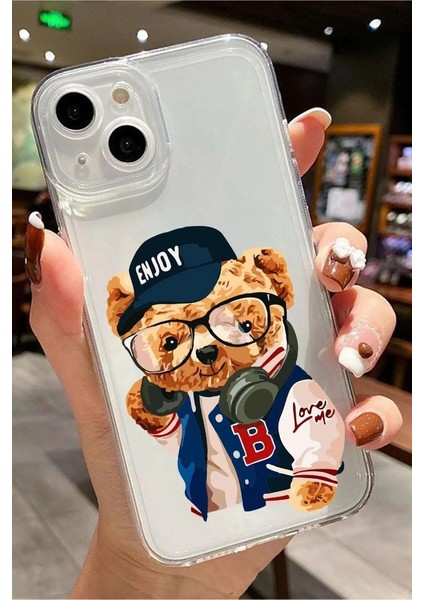 Apple Iphone Modelleri Uyumlu Enjoy Ayıcık Desenli Şeffaf Silikon Kılıf