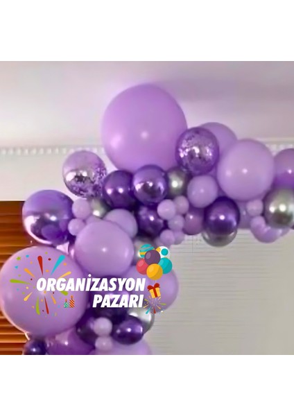 Balon Seti Krom Mor-Krom Gümüş-Makaron Lila-Mor 60 Lı Balon Zinciri Seti fırsatları