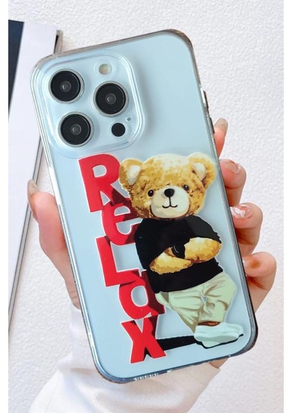 Apple Iphone Modelleri Uyumlu Relax Ayıcık Desenli Şeffaf Silikon Kılıf