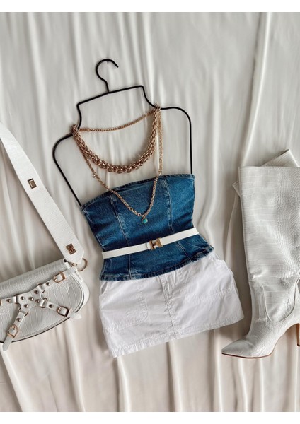 Aleydis Ön Düz Dikiş Arka Fermurlı Denim Büstiyer