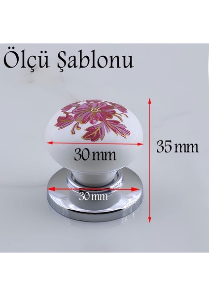 Polimer Kulp Düğme Pembe Çiçek Desenli Krom Tabla Mobilya Mutfak Dolabı Çekmece Kulpu Kulbu 10 Adet fiyatları