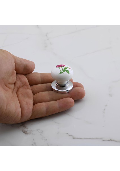 Polimer Düğme Kulp Gül Desenli Krom Tabla Mobilya Mutfak Dolabı Çekmece Dolap Kulpu Kulbu 10 Adet indirimleri