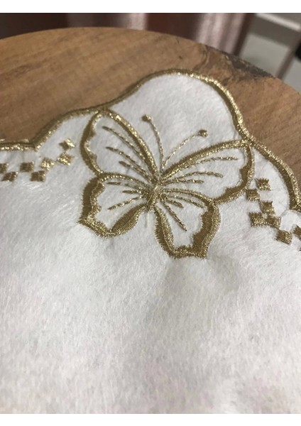 Nivemeshome Kelebek Gold Kare (6 Adet) Keten Kokteyl Peçetesi Kahve Yanı Sunumluk