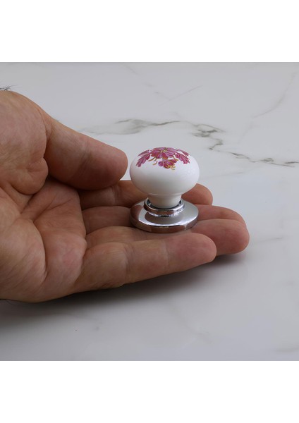 Polimer Kulp Düğme Pembe Çiçek Desenli Krom Tabla Mobilya Mutfak Dolabı Çekmece Kulpu Kulbu 10 Adet indirimleri
