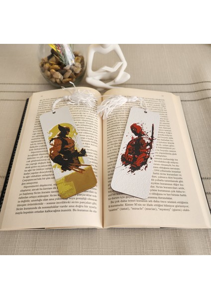 2 Li Deadpool & Wolverıne Püsküllü Kabartmalı Kitap Ayracı Seti 3D 3 Boyutlu Altındal Home
