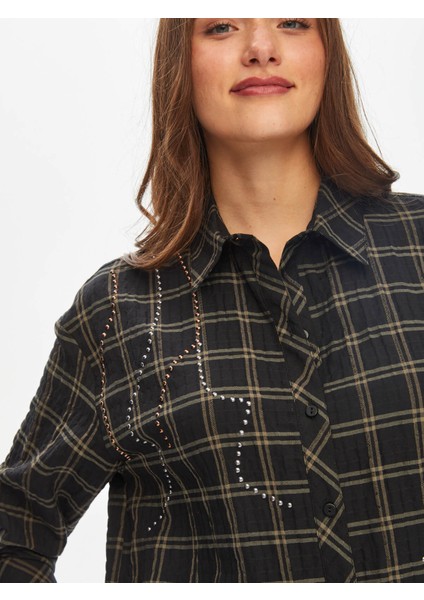 Trok Taşlı Kareli Krinkl Gömlek 69314 indirimleri