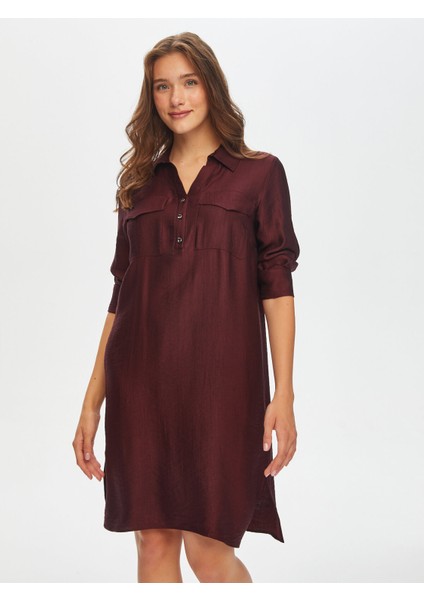 Kendinden Dokulu Cep Detaylı Torba Elbise 69219