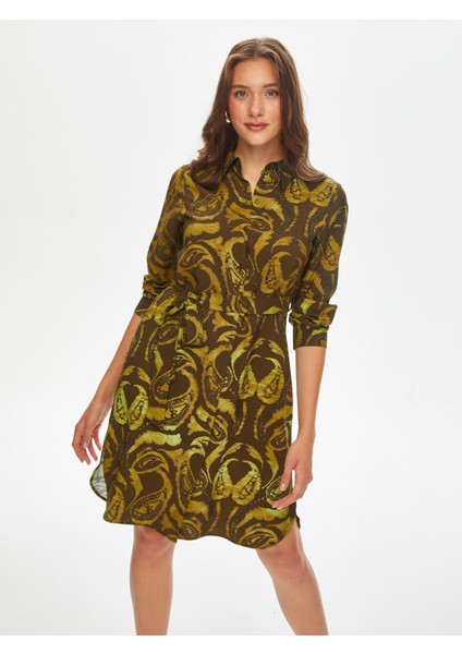 Paisley Desen Viskon Gömlek Elbise 69222 modelleri