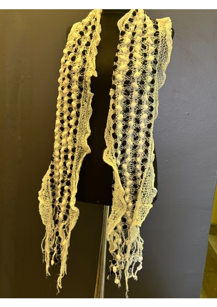 El Örgüsü Kadife Ponponlu Tasarım Kadın Şal Fular 175X35 cm modelleri